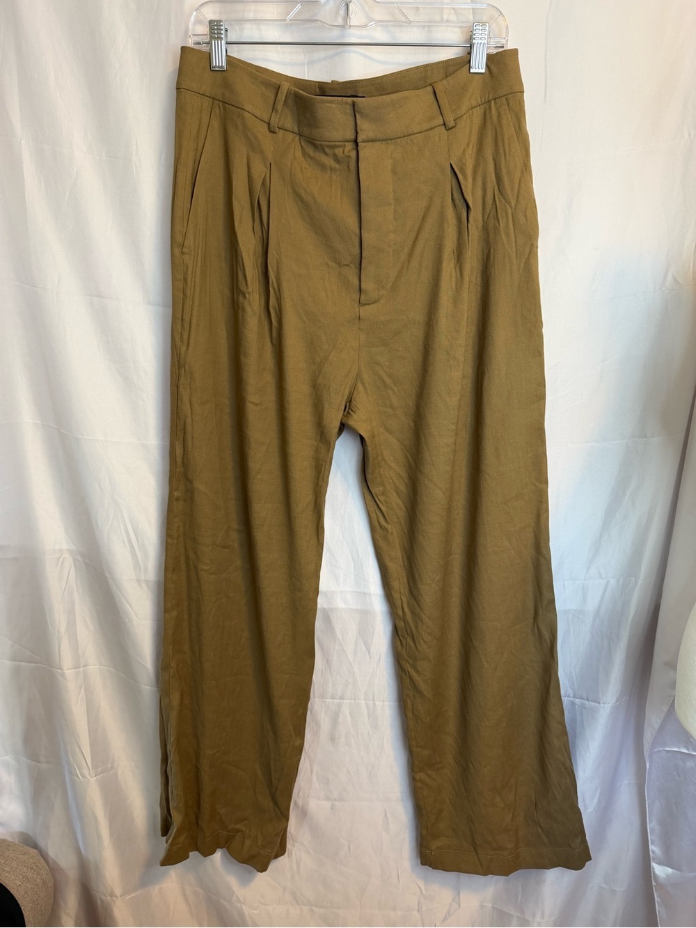 Jenni Kayne Wide-Leg Riley Pleated Trousers in Khaki Size 8 - Picture 2 of 5